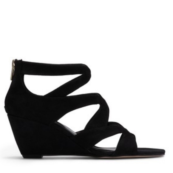 Black Strappy Peep Toe Wedge Ankle Bootie Pump - Picture 10 of 10